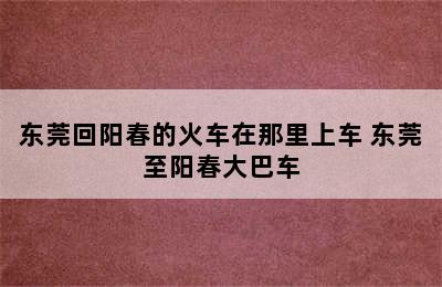 东莞回阳春的火车在那里上车 东莞至阳春大巴车